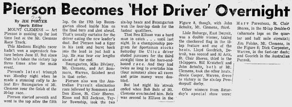 Mt. Clemens Race Track - Art Pierson Racing Article From Lance Pierson